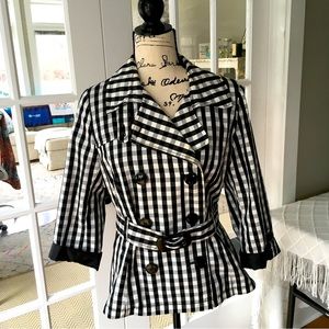 Black and white belted plaid jacket